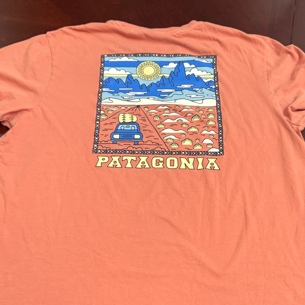 Patagonia Unisex T-Shirt in rusty orange/coral size L - Picture 3 of 6